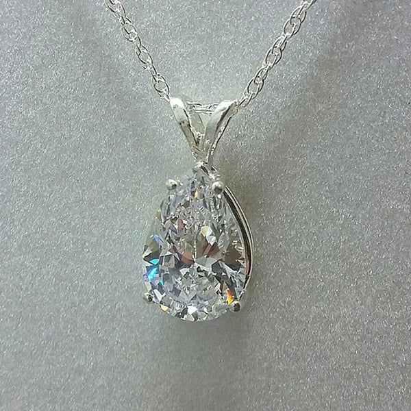 Women Temperament Teardrop Shaped White Sapphire Pendant Necklace Wedding Proposal Party Necklace Jewelry