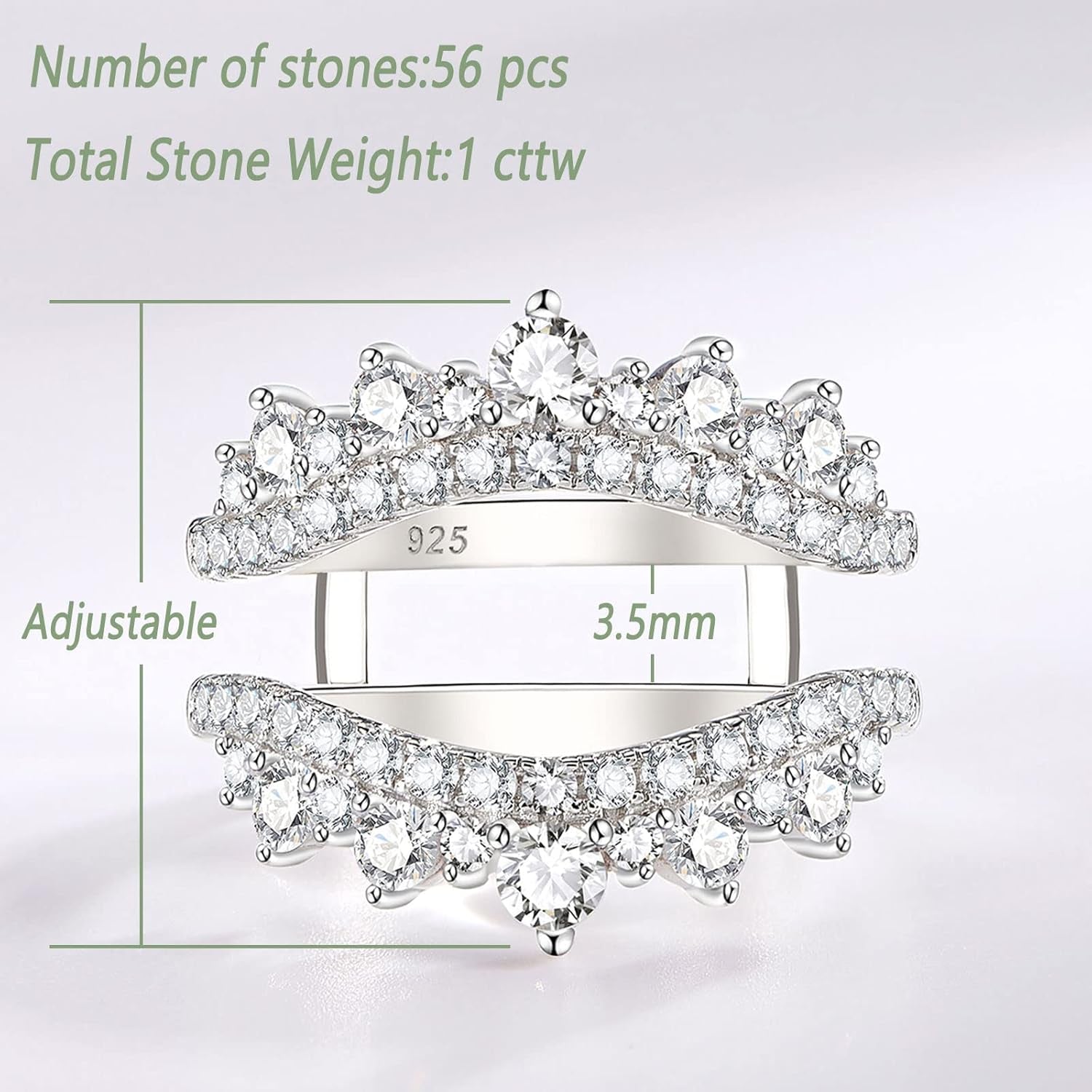 Curved Wedding Ring for Women Ring Enhancers Guard for Engagement Rings 925 Sterling Silver CZ