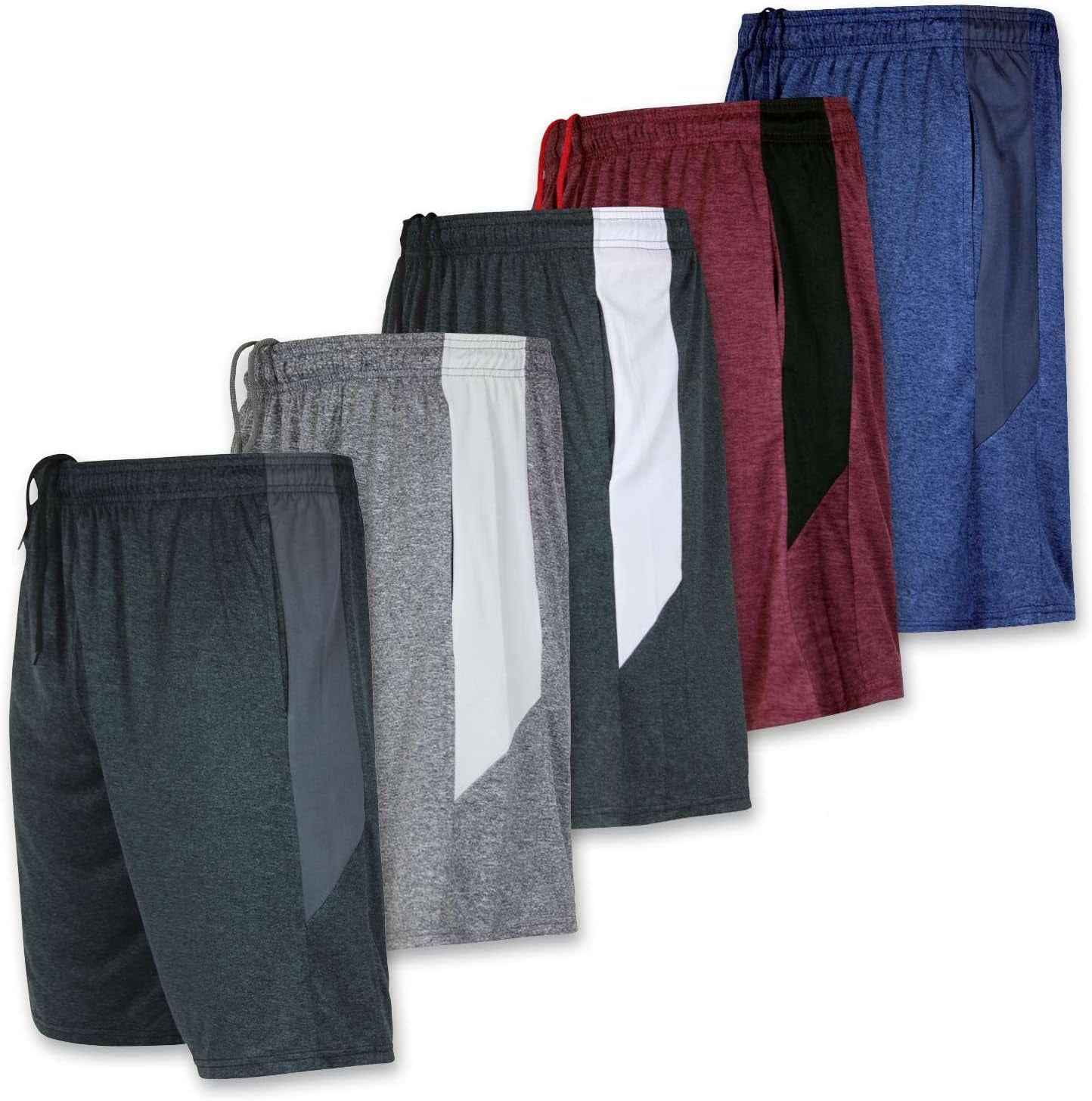 5 Pack Men'S Active Quick Dry Fit Shorts - Athletic Running Gym Workout Casual Shorts with Pockets Bulk