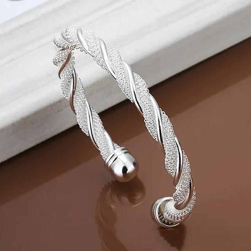 HOT! Fashion Jewelry Exquisite 925 Sterling Silver Twist Net Cuff Bangle Fashion Bracelet , Women'S Bangle