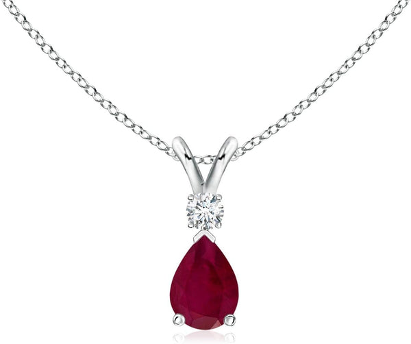 Natural Ruby Teardrop Pendant with Diamond in Silver / 14K Solid Gold/Platinum | July Birthstone, Birthday, Engagement, Anniversary, Wedding Jewelry Gift for Women