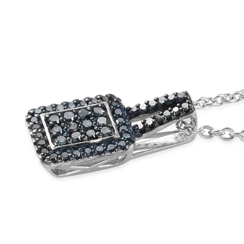 Wedding Jewelry 925 Sterling Silver Platinum Rhodium Plated round Blue Diamond Cluster Pendant Necklace Women Size 20" Ct 0.4 I3 Clarity