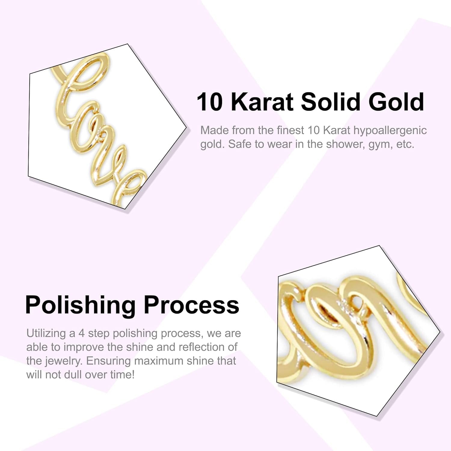 Gold Vertical Love Charm - 10 Karat Solid Gold - Cursive Love Pendant
