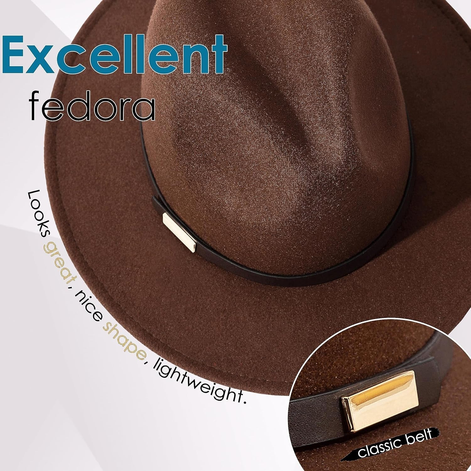 Fedora Hats for Men Wide Brim Panama Hat with Classic Belt