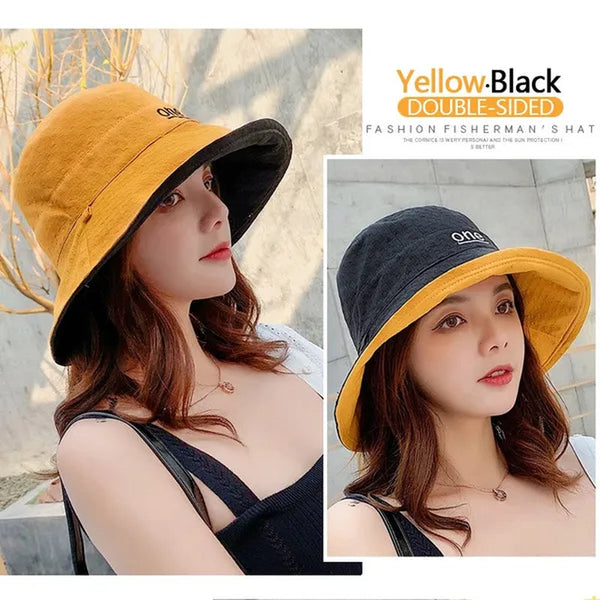 Fashion Letter embroidery Double Side Hats Vintage cotton Fisherman Hat Women Couple Sunhat Cap Hip Hop Punk Hat Outdoor Cap for Men Women Bucket Hat