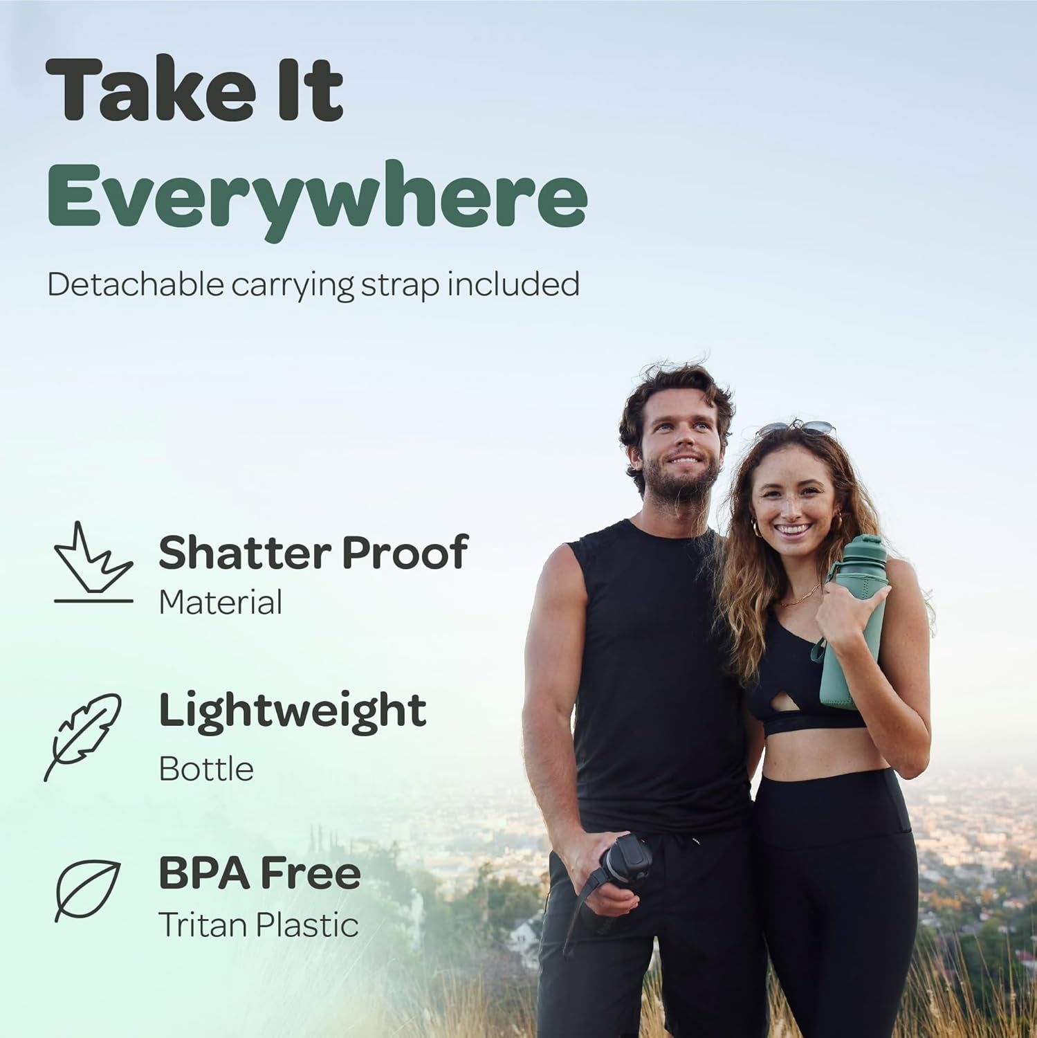 Water Bottle with Time Marker -Large BPA Free Water Bottle & No Sweat Sleeve -Leak Proof Gym Bottle with Fruit Infuser Strainer & Times to Drink -Ideal for Fitness Sports & Outdoors