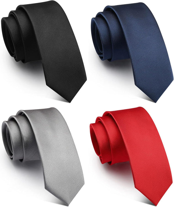 Lot 4 PCS Classic Men'S Skinny Width 2.3" Slim Necktie Solid Color Tie
