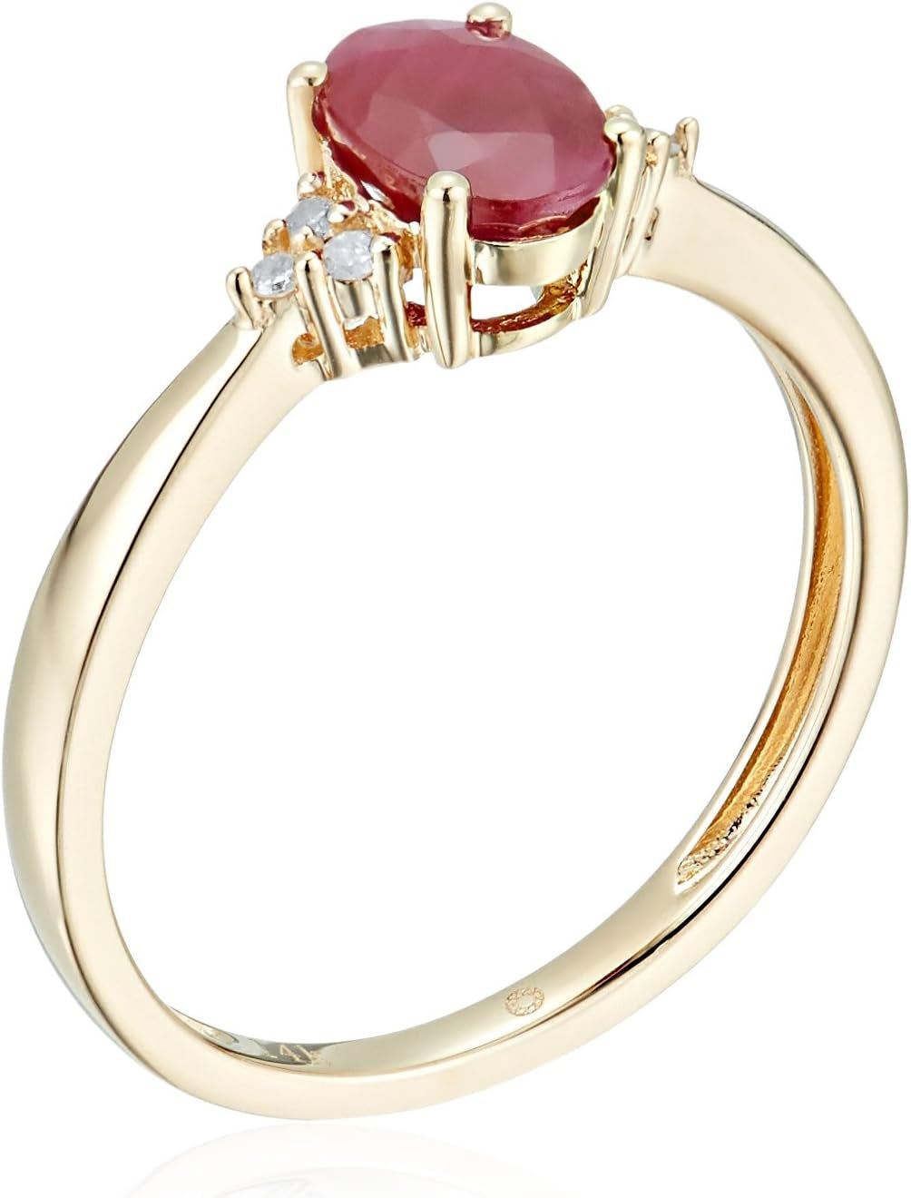 14K Yellow Gold Ruby and Diamond Classic Engagement Ring (1/10 Cttw, I-J Color, Clarity I2-I3), Size 7