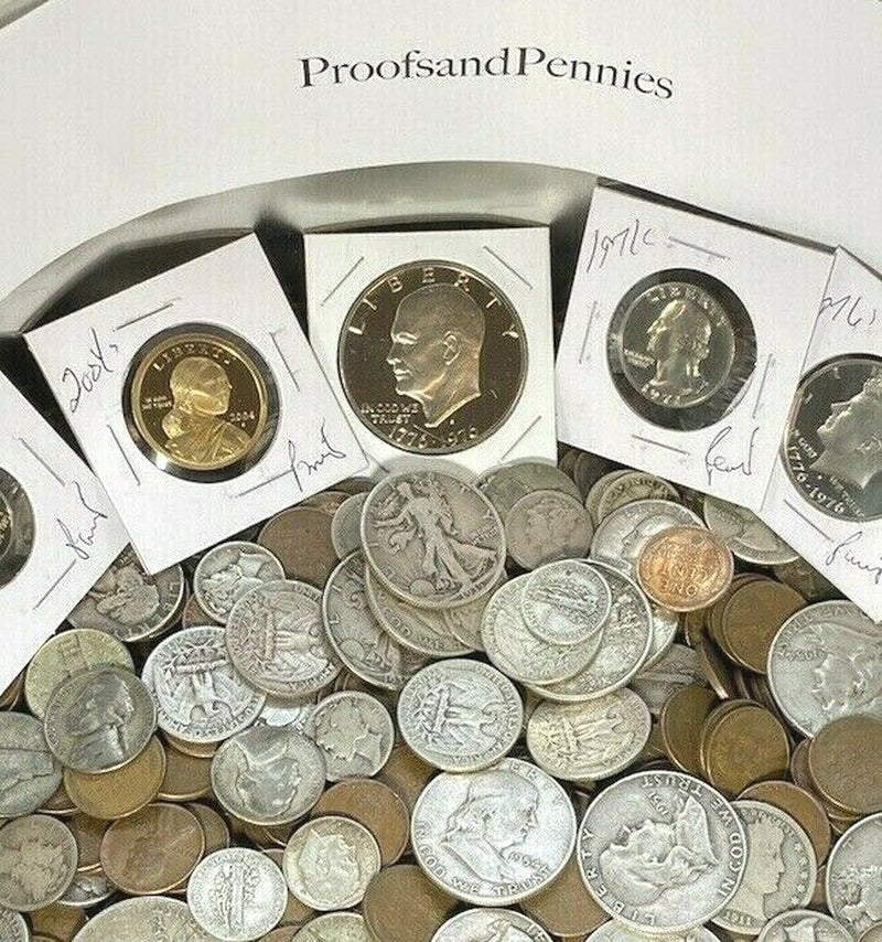 100 Vintage Coins Including 90% Silver, Wheats+More. US Auction/Estate Coin Lot