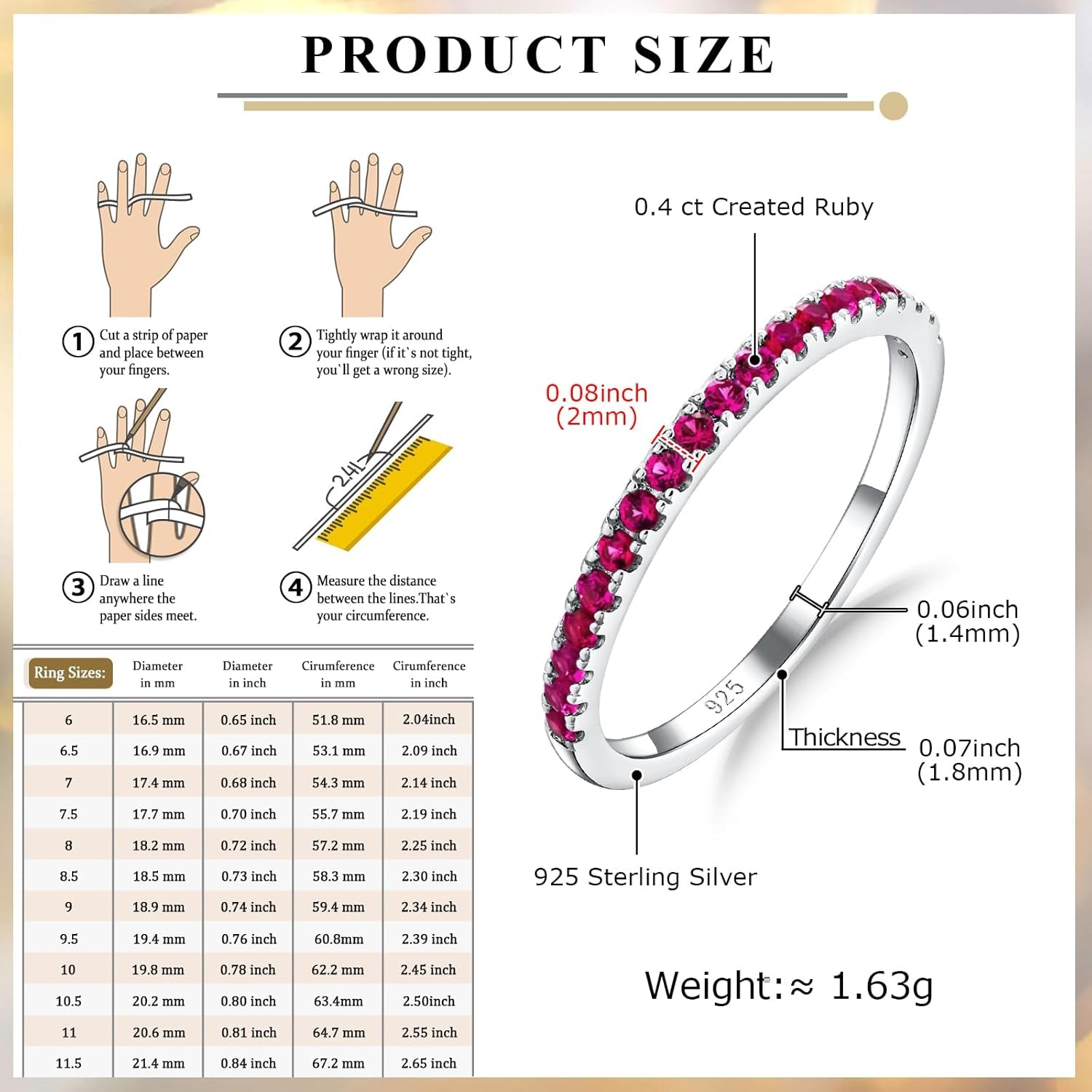 Moissanite Engagement Rings for Women, Sterling Silver Stackable Anniversary Ring Created Birthstone Half Eternity Band Rings for Men, Size 6 to 10, Width 1.4Mm 1.7Mm