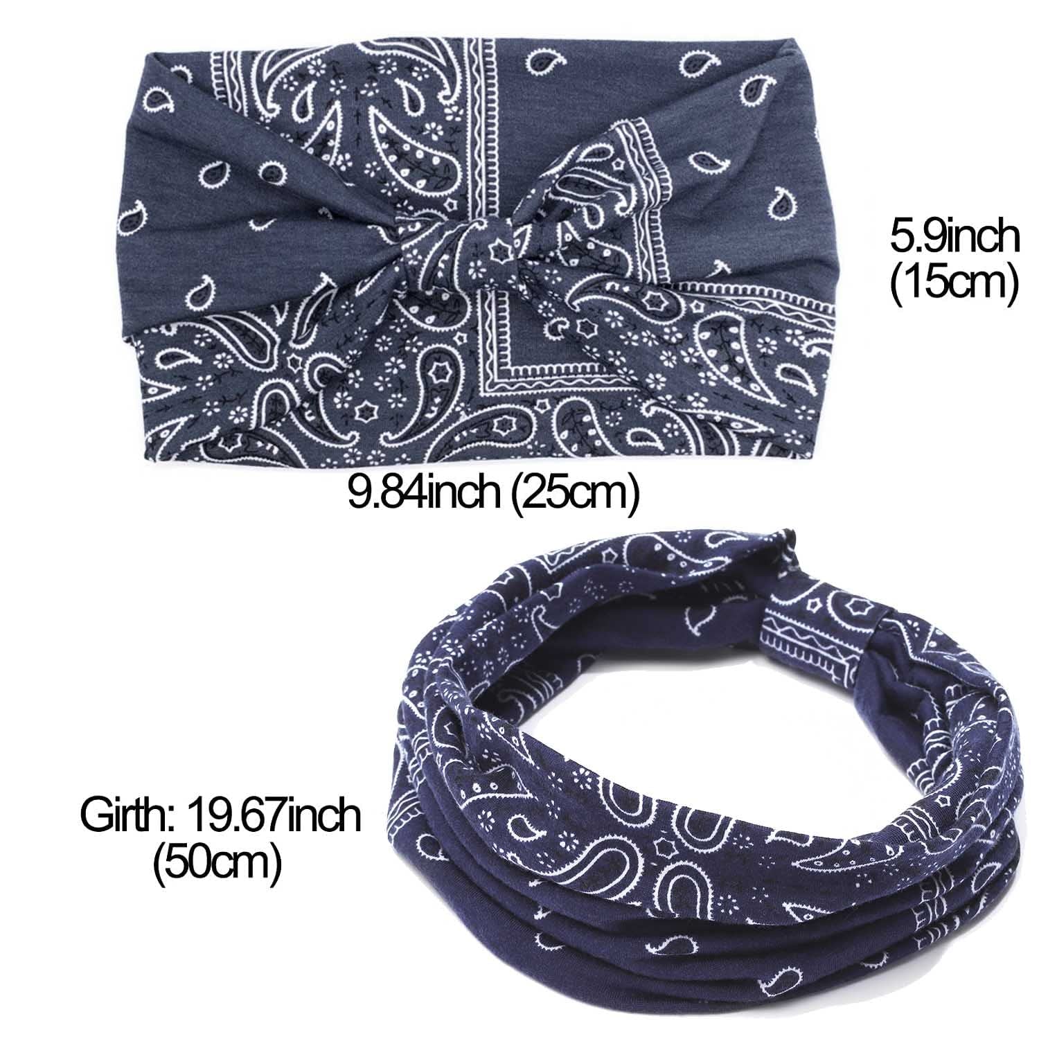 Boho Headbands Wide Turban Knotted Head Bands African Head Wraps Yoga Hairbands Hair Scarf Elastic Hair Accessories for Women and Girls Pack of 3 (Set-2B)