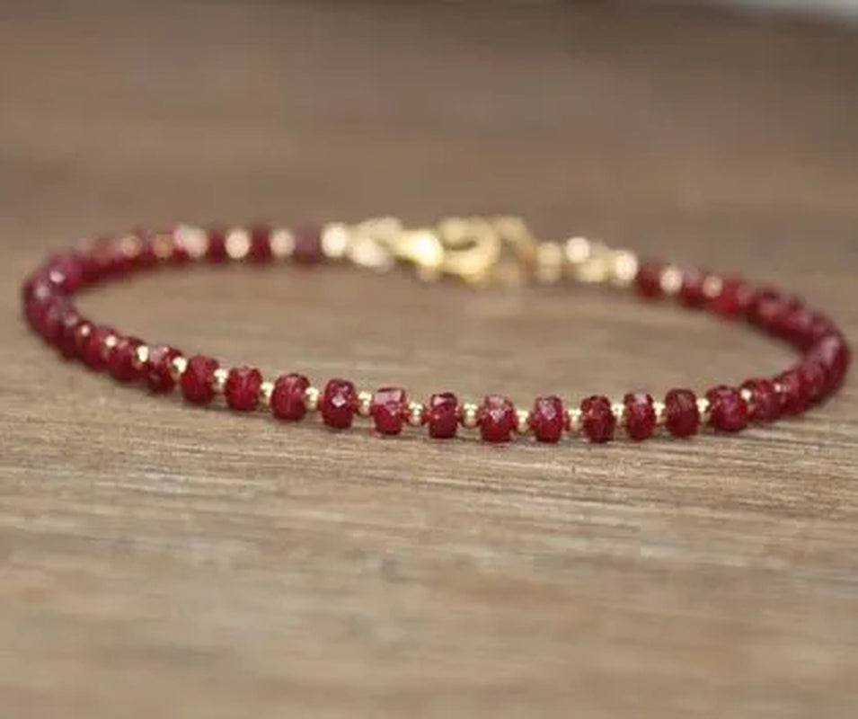 Ruby Bracelet Gold Filled Rose Gold or Sterling Silver Beads Bracelet
