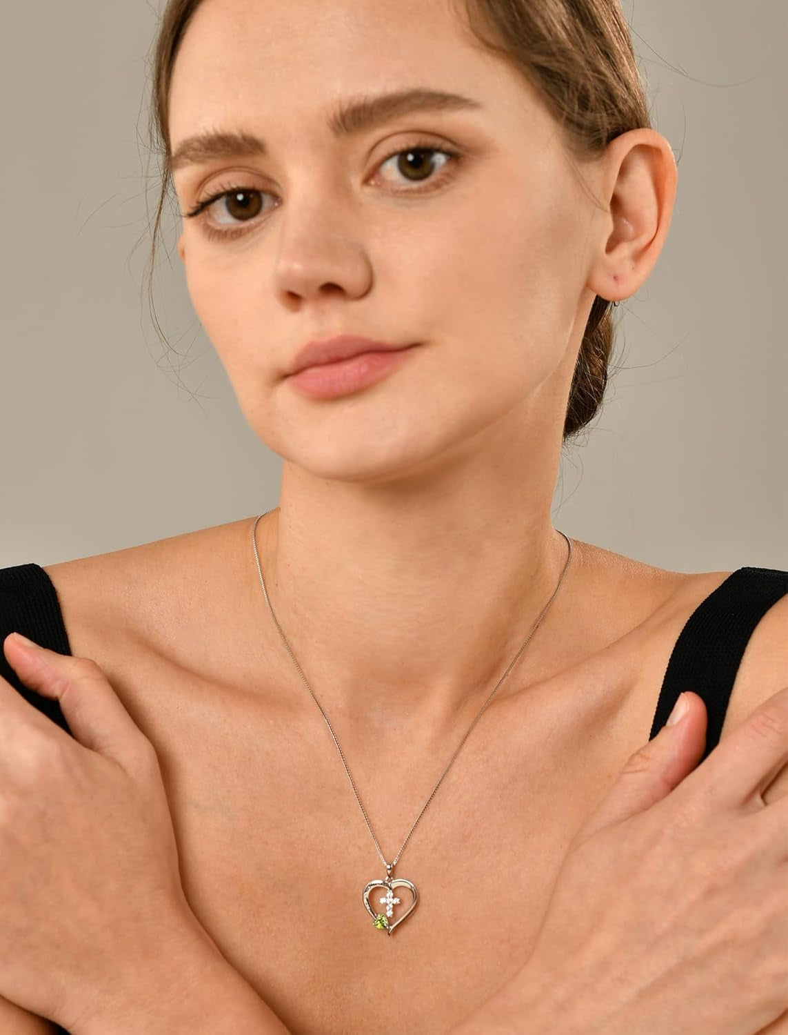 Women'S Heart Cross Necklace 925 Sterling Silver Birthstone Pendant God in My Heart Jewelry