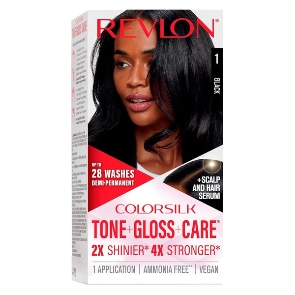 Colorsilk Tone + Gloss + Care Demi Permanent Hair Color, Dye Kit with Leave-In Scalp and Haircare Serum, 2X Shinier, 4X Stronger, 1 Black, 4.5 Fl Oz