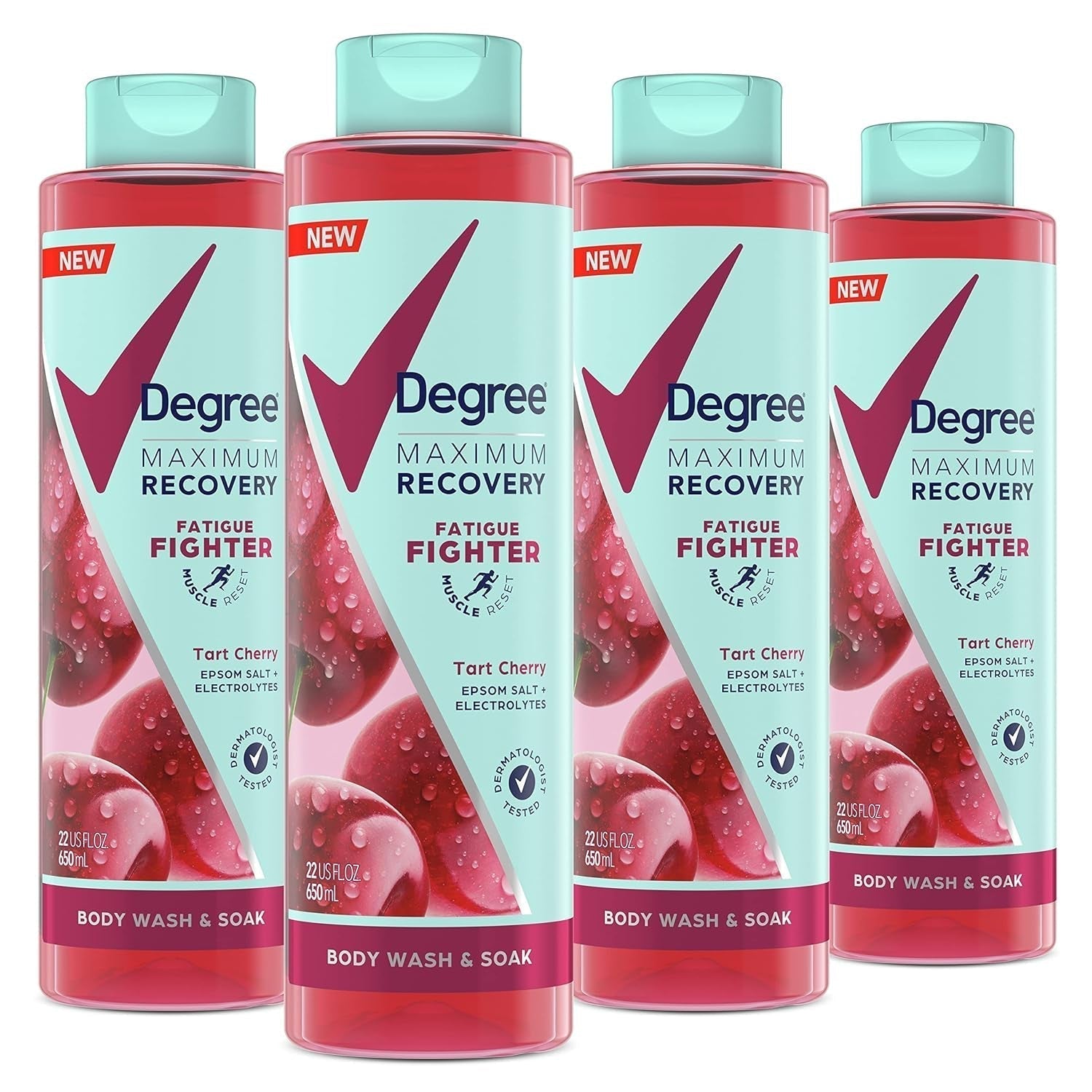 Maximum Recovery Body Wash and Soak Post-Workout Recovery Skincare Routine Tart Cherry + Epsom Salt + Electrolytes Bath and Body Product 22 Oz, Pack of 4