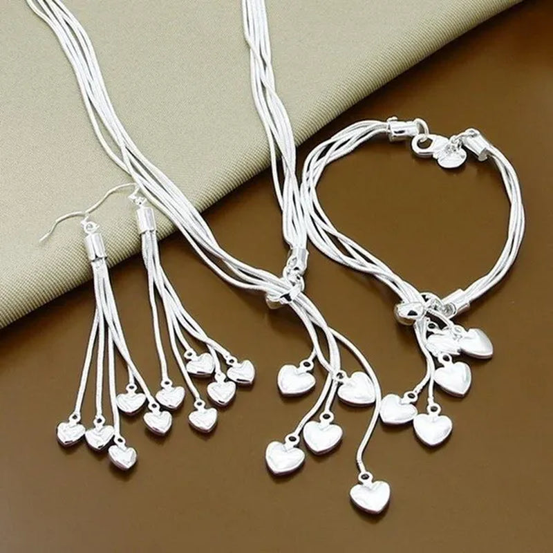 925 Sterling Silver Bracelet Necklace Earrings Set for Women High Quality Heart Shape Wedding and Engagement Jewelry