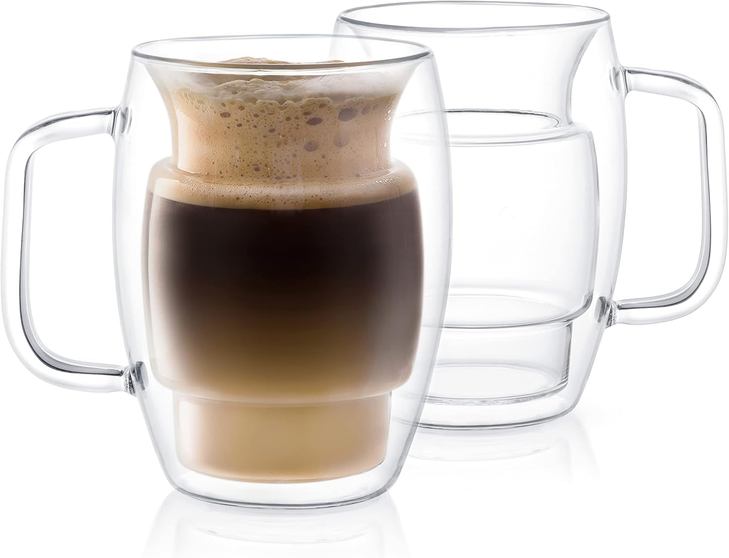 Cadus Glass Coffee Cups Double Wall Insulated Mugs Set of 2 Latte Glasses, 16-Ounces.
