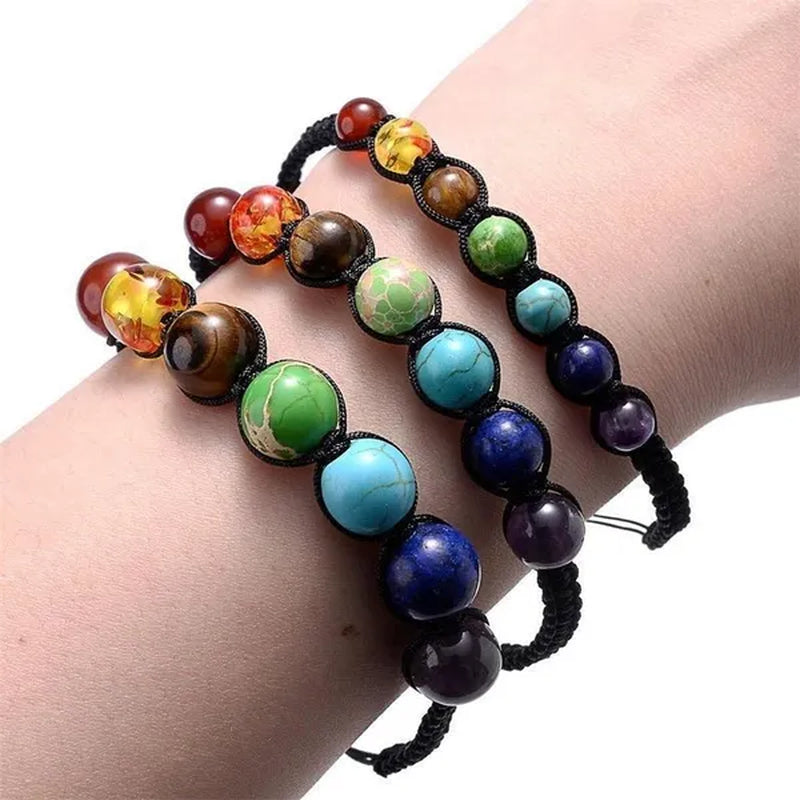 New Fashion Classic 7 Chakra Beads Bracelet Natural Stone Black Rope Braided Yoga Reiki Healing Balance Bracelets Bangles Couple Bead Bracelet Meditation Gift Jewelry