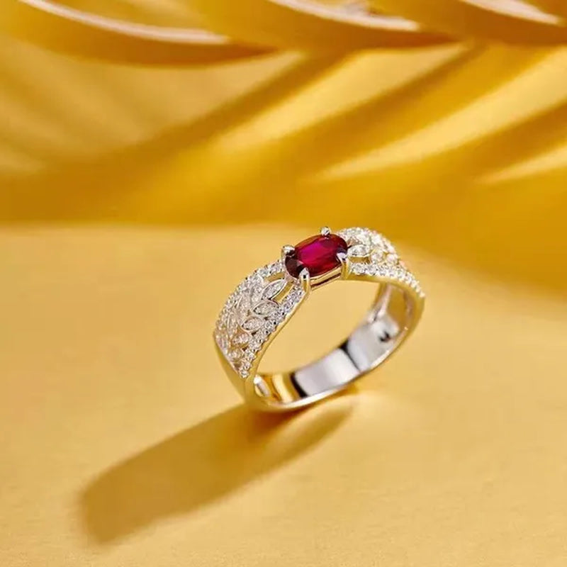 Women Exquisite 925 Sterling Silver Red Ruby Gems Fully-Jewelled Princess Rings Jewel