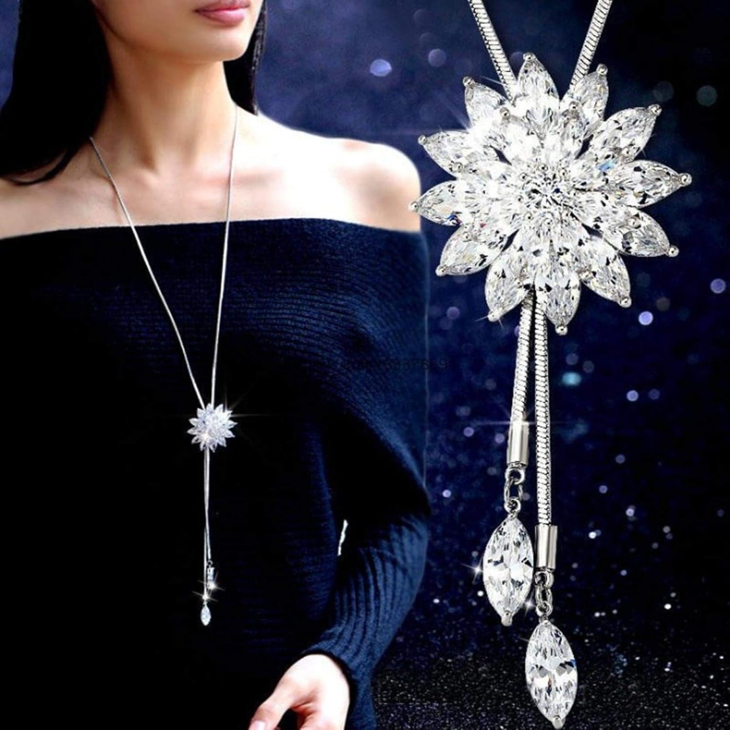 Clearance Deals Fahion Women Charm Bridal Engagement Crystal Rhinestone Snowflake Pendant Necklace Jewelry Gift by (C)
