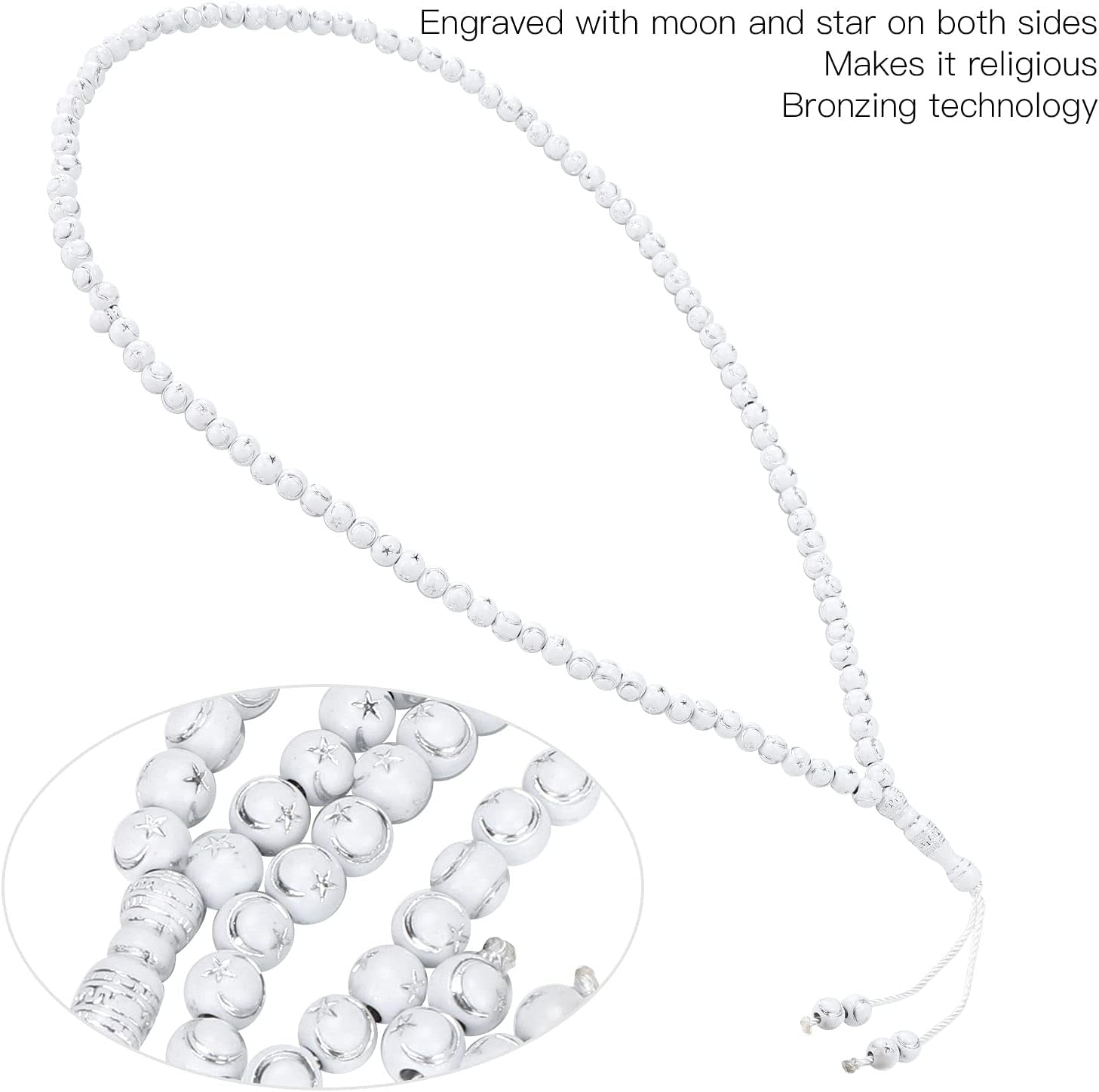 Islamic Prayer Beads, Muslim Rosary Beads 99 Grains Resin Gilding Religious Article Islam Prayer Rosary Beads Islamic Necklaces (White)