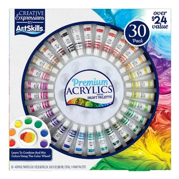 Artskills 30-Piece Premium Acrylic Paint Set with Paint Palette