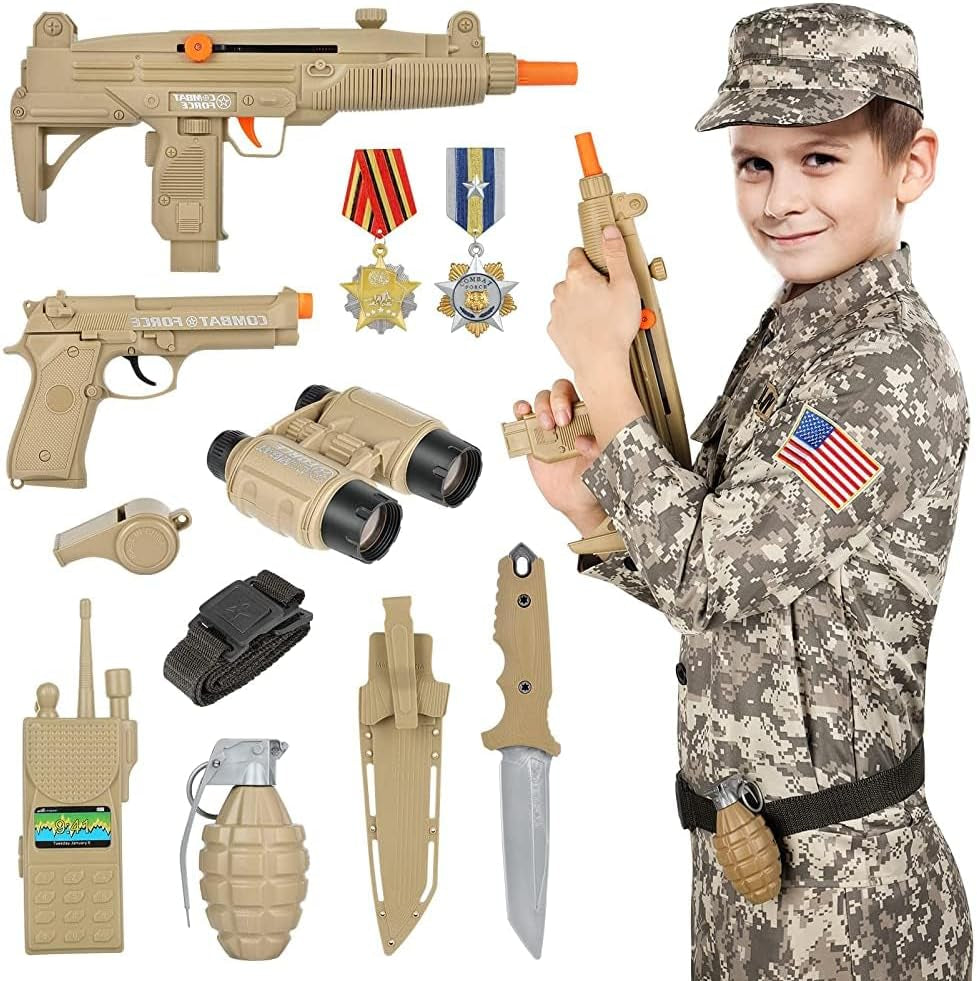 Kids Army Soldier Dress up Costume Role Play Set, Deluxe Christmas Gift for Kids Boys Aged 3-12