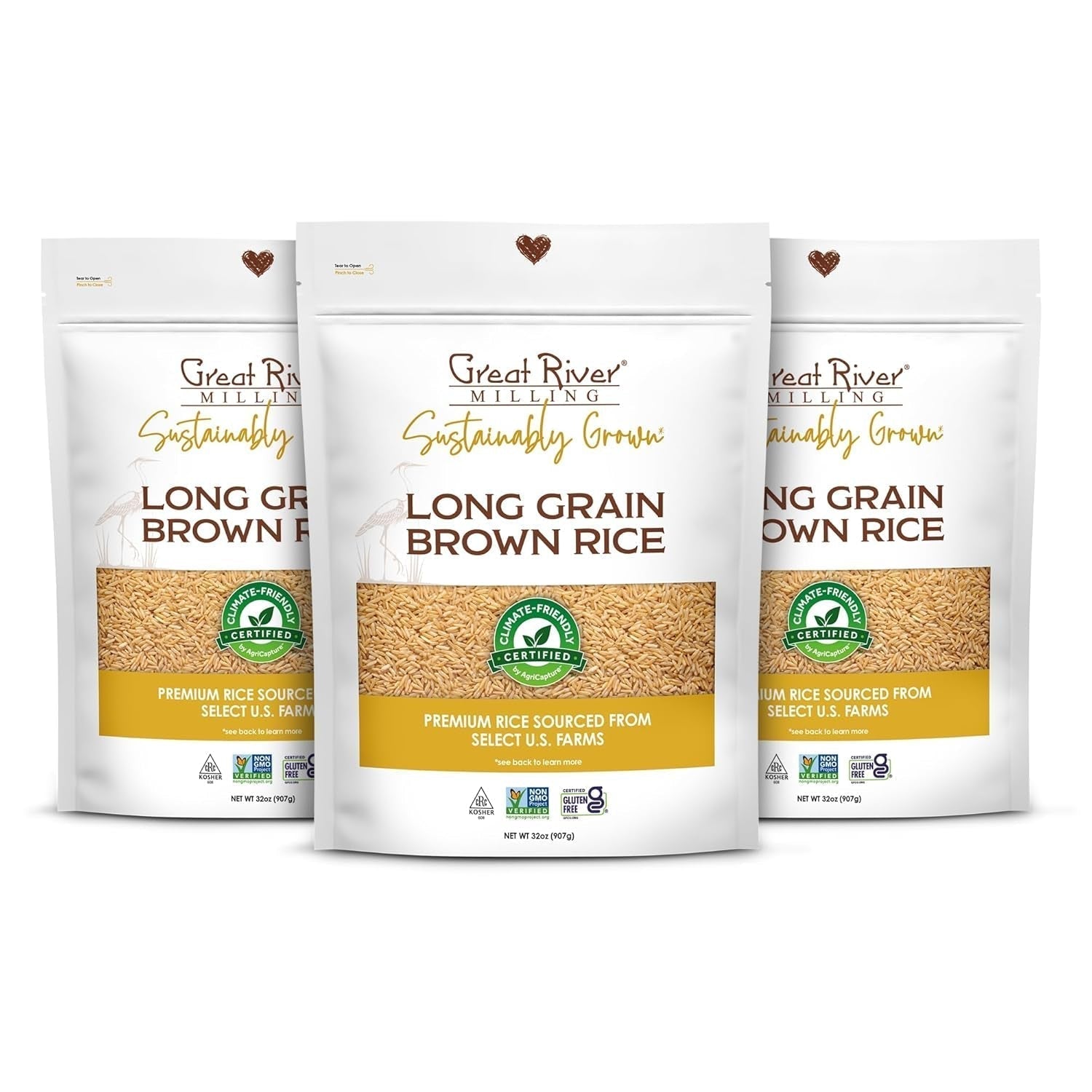 Climate Friendly Brown Rice, Long Grain Brown Rice Cooker Ready, Gluten Free, Vegan, Kosher, Vegetarian, Non-Gmo, Plant Based, US Sustainably Grown, 2Lb. Resealable Bag (Pack of 3)
