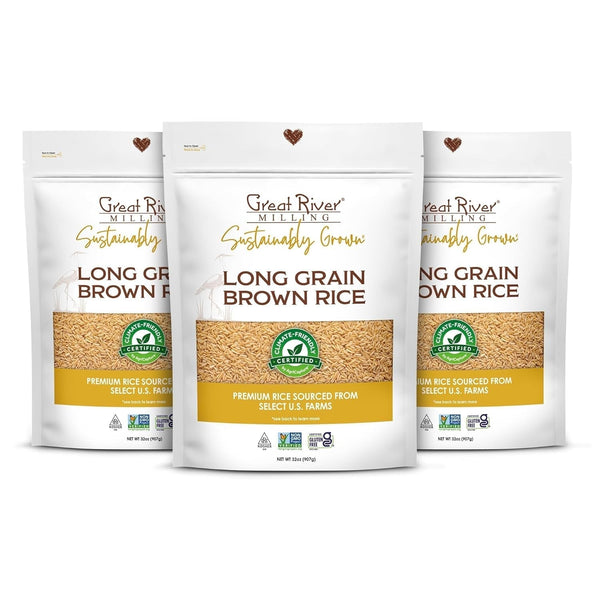 Climate Friendly Brown Rice, Long Grain Brown Rice Cooker Ready, Gluten Free, Vegan, Kosher, Vegetarian, Non-Gmo, Plant Based, US Sustainably Grown, 2Lb. Resealable Bag (Pack of 3)
