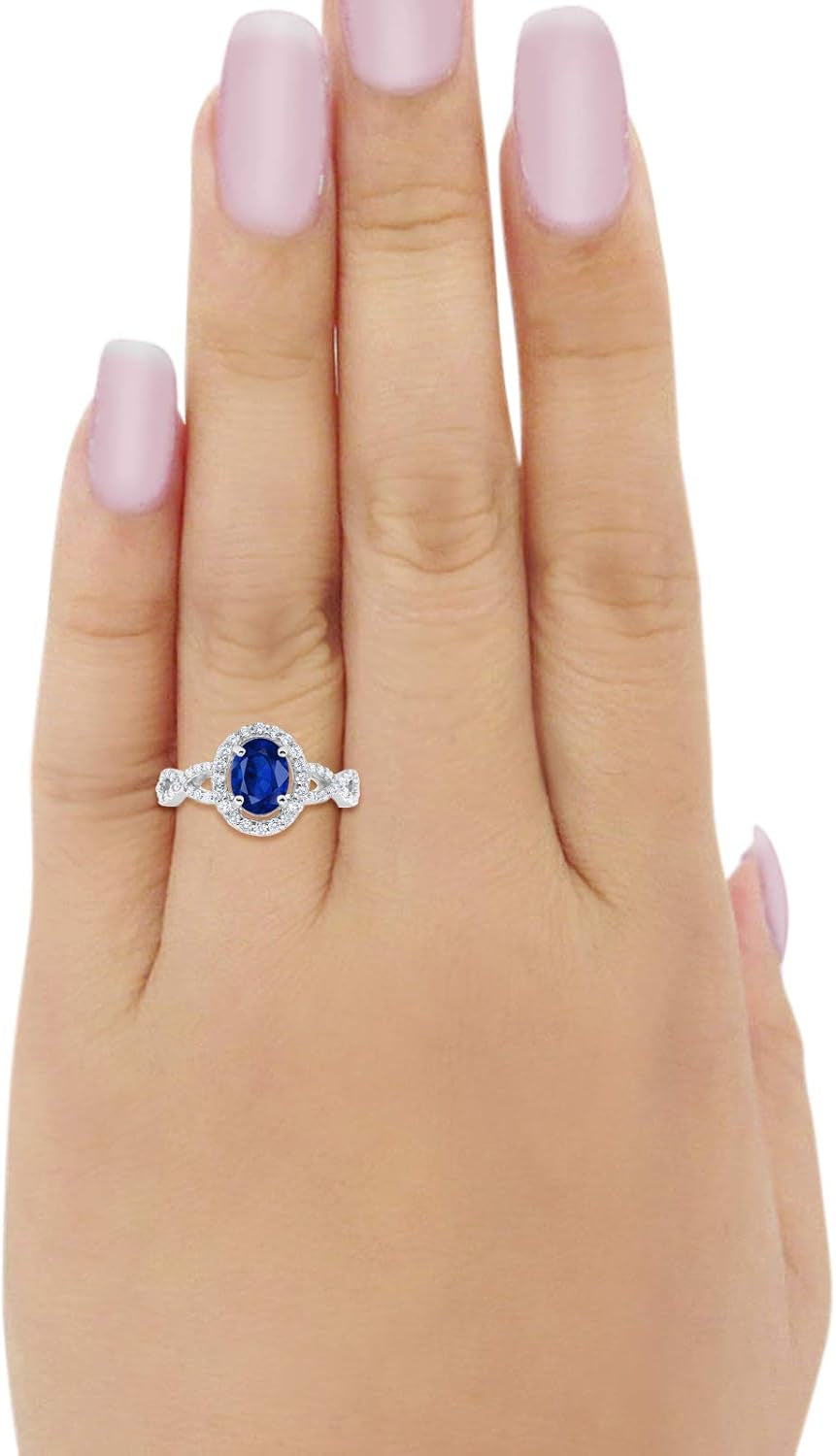 Infinity Art Deco Halo Wedding Engagement Bridal Ring Oval round Cubic Zirconia Solid 925 Sterling Silver Choose Color