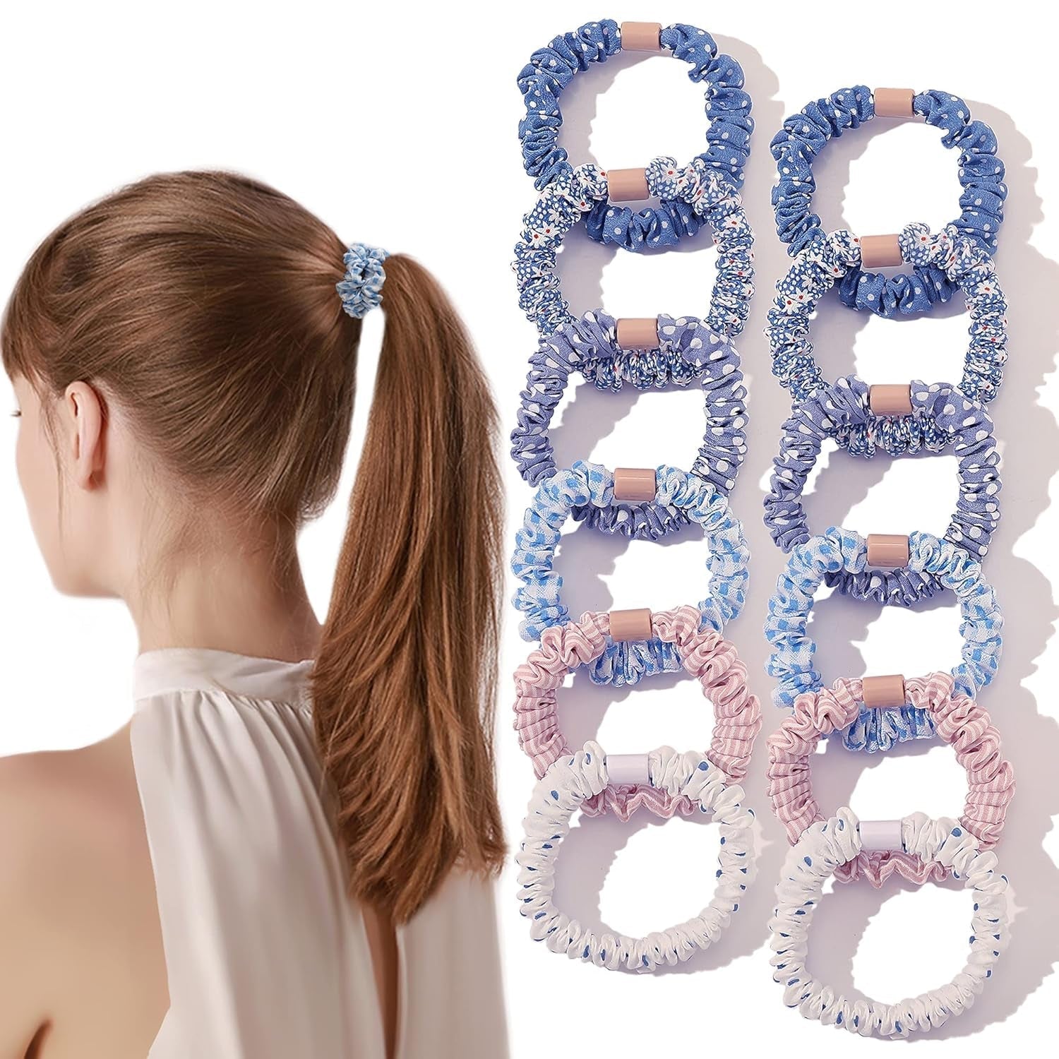 Hair Ties Scrunchies - Small Mini Scrunchy for Women Thick Hair Accessories Cute Soft No Slip Hair Elastics Ponytail Holder for Curly Hair No Damage Hairties Gift for Girls
