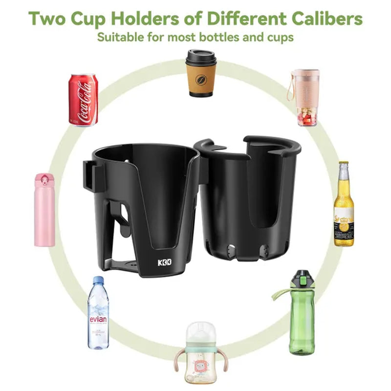 Stroller Cup Holder with Phone Holder, 3-in-1 Removable Bottle Holder, 360 Degrees Rotation Drink Holder for Wheelchair, Stroller, Bike, Walker, Scooter, Bicycle, Uppababy, Nuna, Bugaboo, Doona