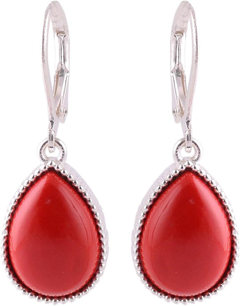 Handmade Coral & Turquoise Rectangle Leverback Earrings - 925 Sterling Silver Lapis Lazuli Dangle Earrings for Women, Blue Sapphire Teardrop Jewelry