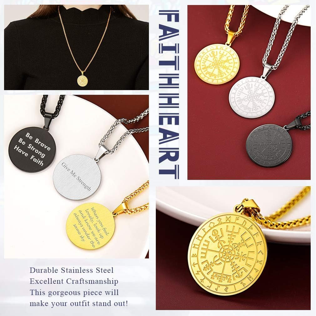 Viking Medal Necklace for Men Sturdy Stainless Steel Pendant Necklaces Retro Norse Mythology Jewelry with Gift Box