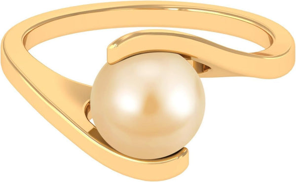 Natural 8 Mm Golden Pearl Engagement Ring - AAA Quality, Certified South Sea Pearl Solitaire Ring (Gift for Women)