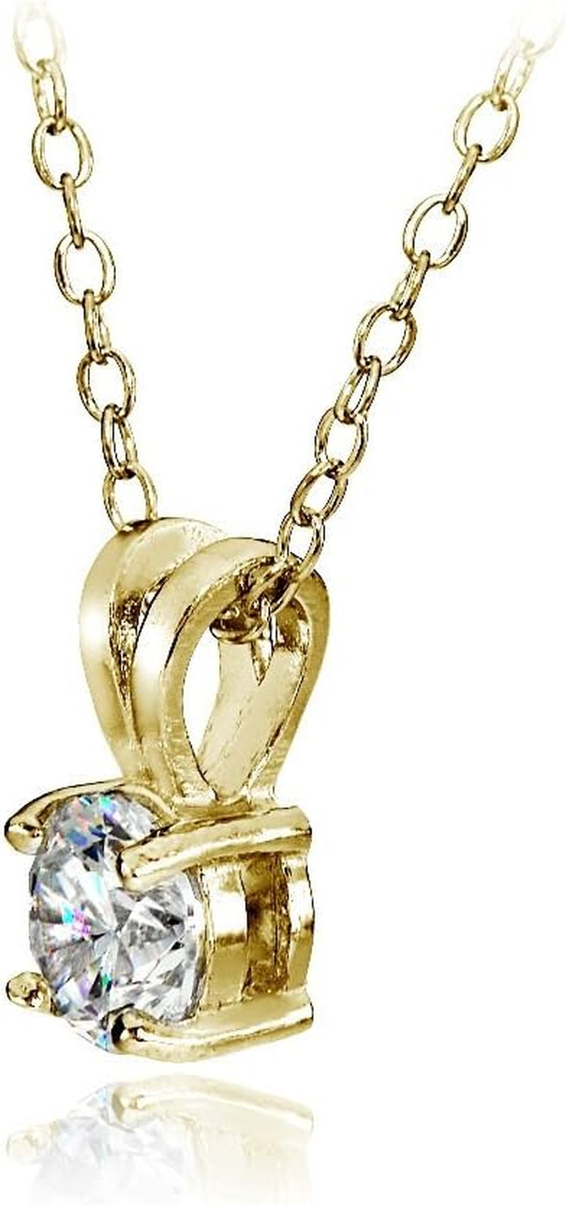 Yellow Gold Flashed Sterling Silver Genuine, Created and Simulated 5Mm round Solitaire Necklace