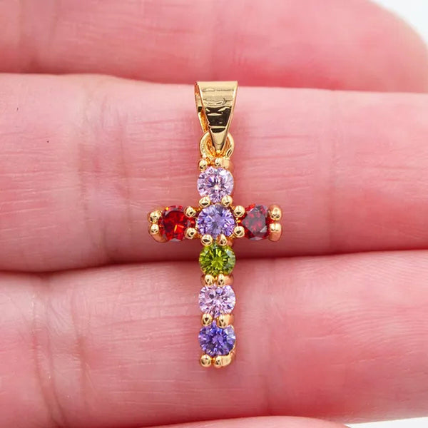 Women Multicolor Cubic Zirconia CZ Cross Pendant Gift for Girl