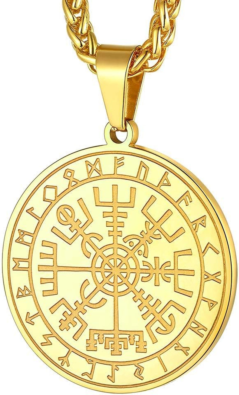 Viking Medal Necklace for Men Sturdy Stainless Steel Pendant Necklaces Retro Norse Mythology Jewelry with Gift Box