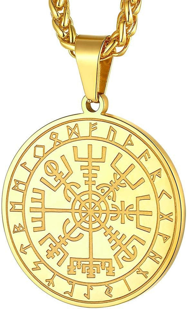 Viking Medal Necklace for Men Sturdy Stainless Steel Pendant Necklaces Retro Norse Mythology Jewelry with Gift Box
