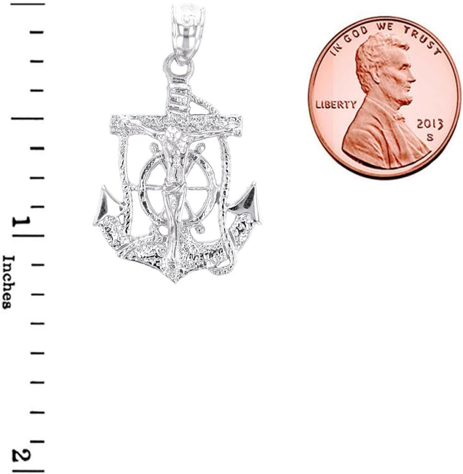 Religious Jewelry Solid Sterling Silver Mariners Anchor Crucifix Pendant