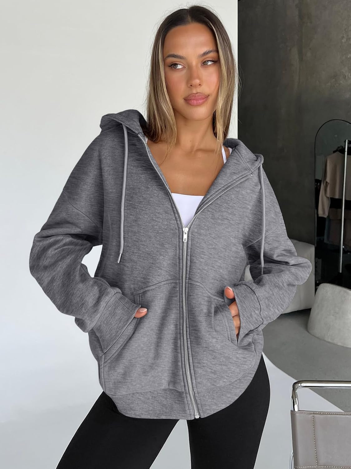 Womens Zip up Hoodies Oversized Sweatshirts Fall Fashion Outfits Casual Jackets 2025 Winter Clothes