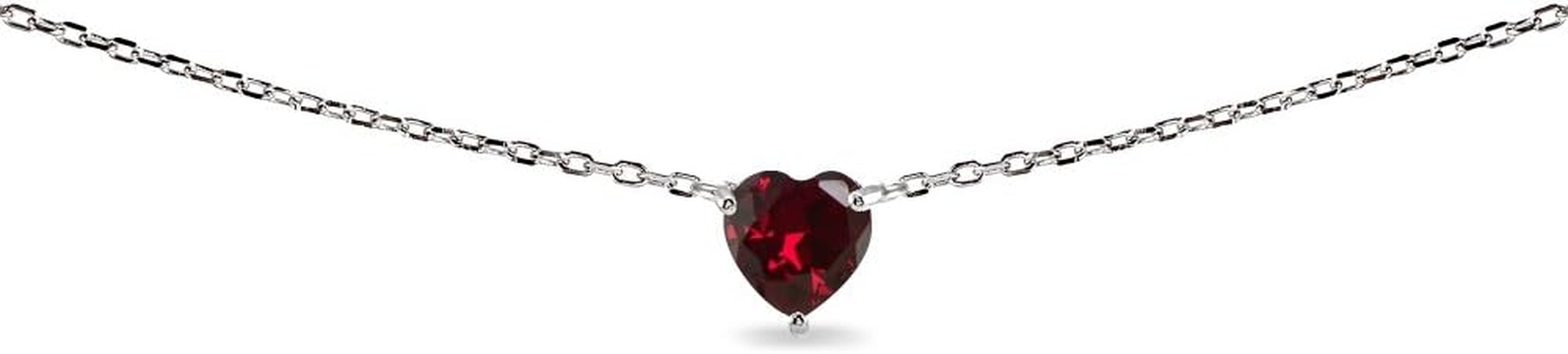 Sterling Silver Heart-Cut Created Ruby Solitaire Choker Necklace for Women, Wife, Girlfriend, Mother