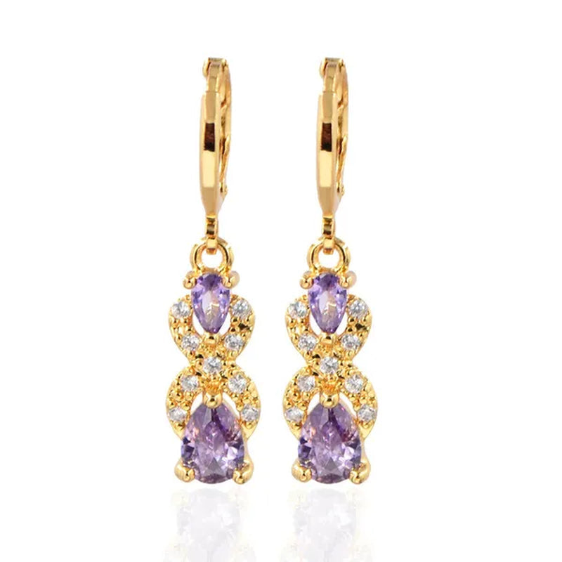 Women Green Cubic Zirconia CZ Teardrop Dangle Earrings Gift For Girl