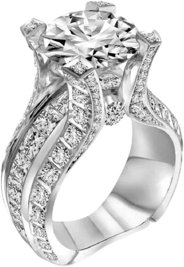 Fashion Women 925 Sterling Silver Ring,White Topaz Cubic Zirconia CZ Diamond Elegant Eternity Engagement Wedding Band Ring Size 6-10 (US Code 6)