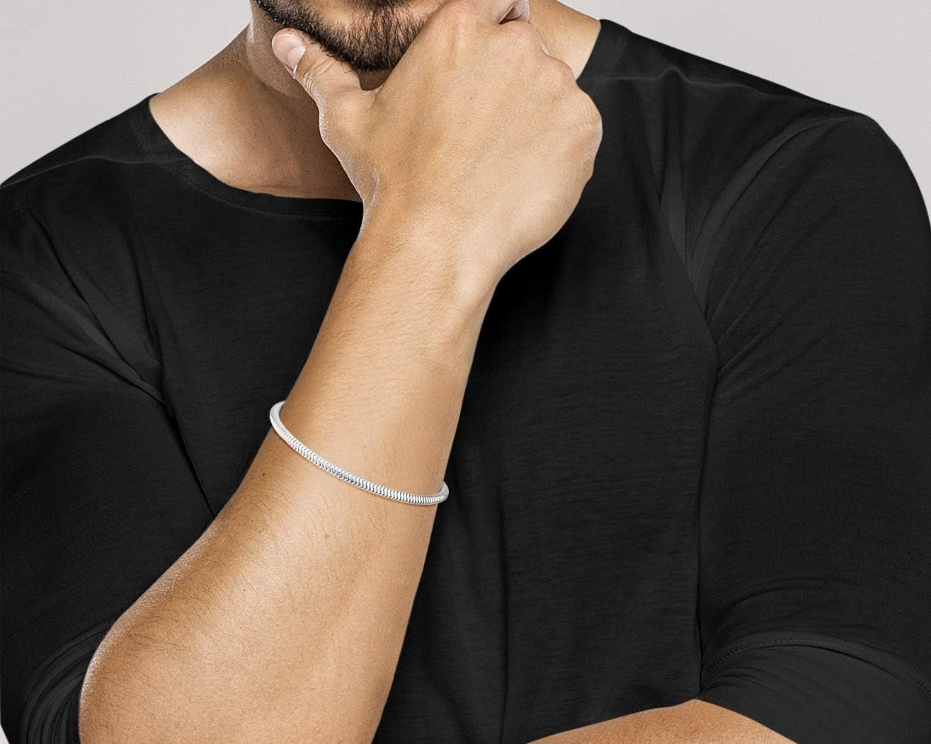 Italian 925 Sterling Silver Solid 3Mm Snake Chain Bracelet for Women Men, Made in Italy