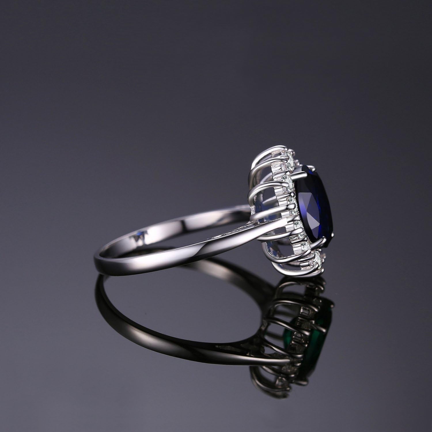 Princess Diana Kate Middleton Class Gemstone Birthstone Sapphire Halo Engagement Rings for Women, Anniversary 14K White Yellow Rose Gold Plated 925 Sterling Silver Promise Rings for Her