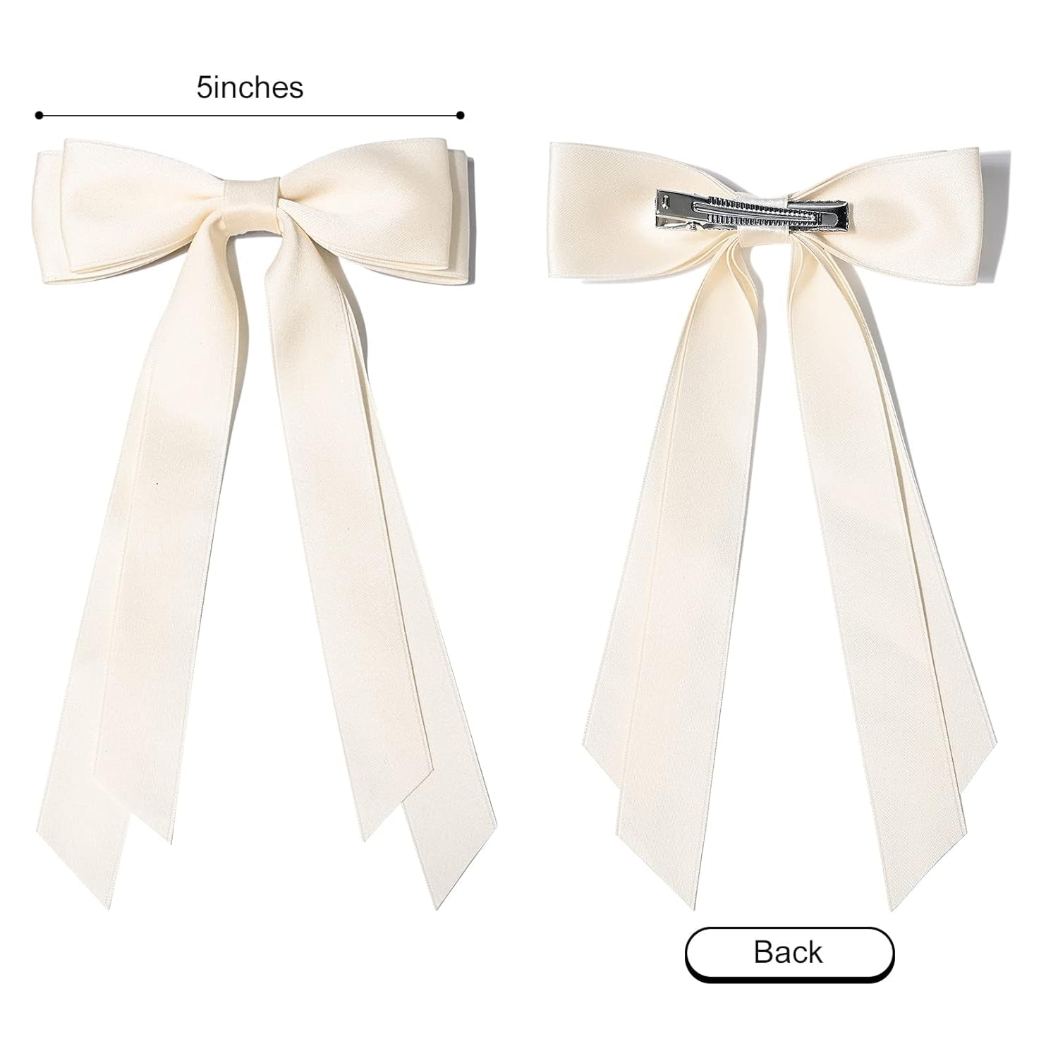 2PCS Silky Satin Hair Bows Hair Clip Beige Hair Ribbon Ponytail Holder Accessories Slides Metal Clips Hair Bow for Women Girls Toddlers Teens Kids