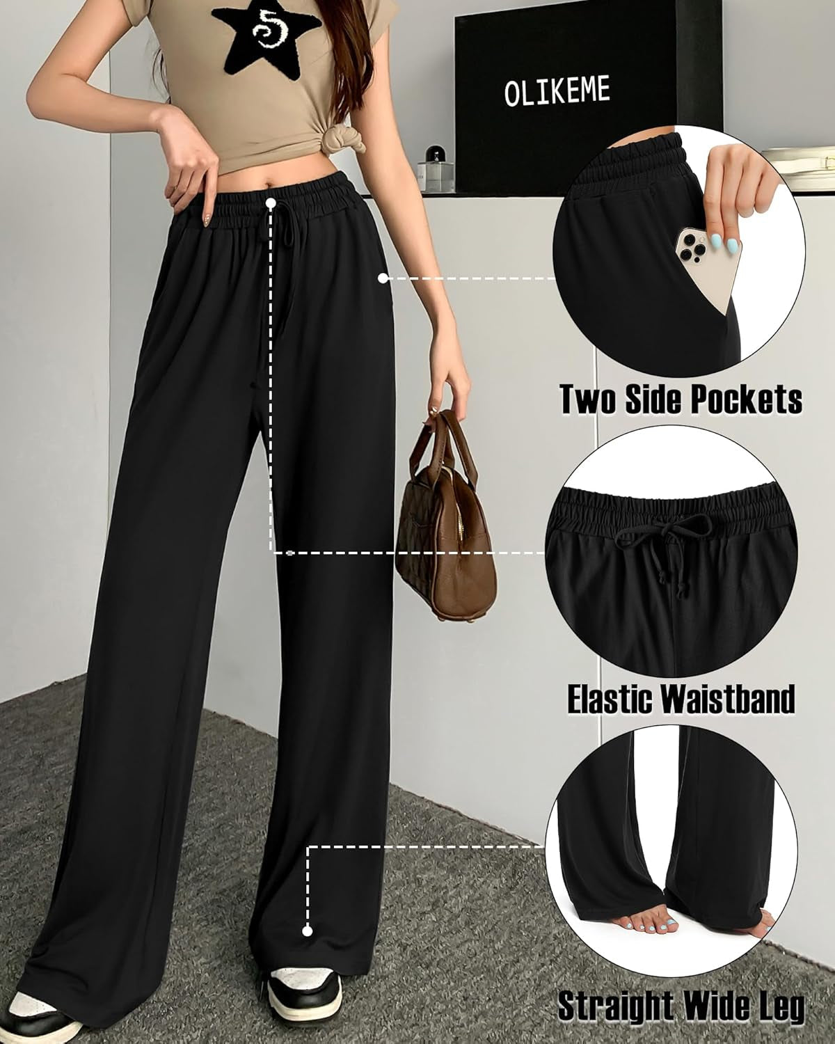 Womens Wide Leg Pants Loose Sweatpants High Waist Stretchy Comfy Athletic Casual Lounge Pants with Pockets