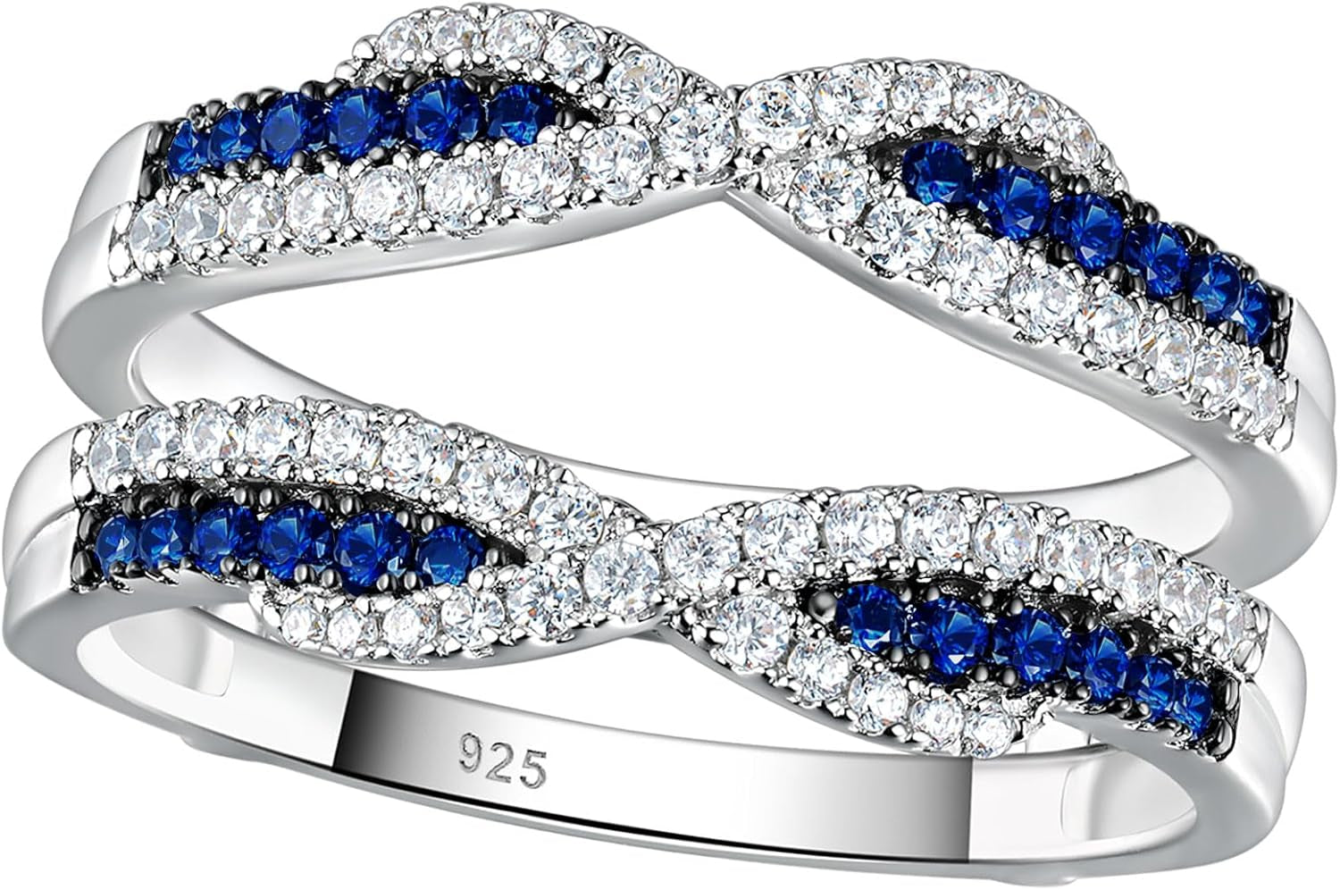 SHELOVES Blue Sapphire White CZ Ring Enhancer for Engagement Rings Infinity Wrap Guard 925 Sterling Silver 5-10