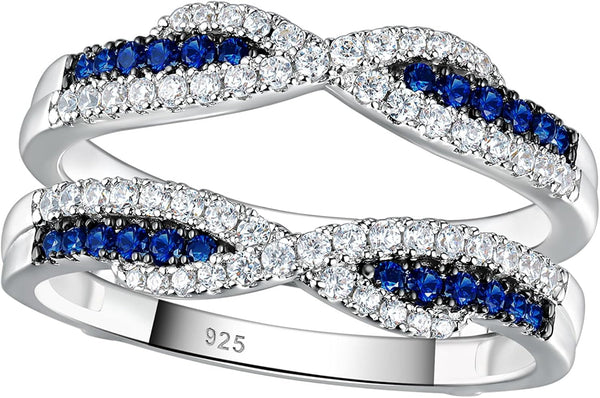 SHELOVES Blue Sapphire White CZ Ring Enhancer for Engagement Rings Infinity Wrap Guard 925 Sterling Silver 5-10